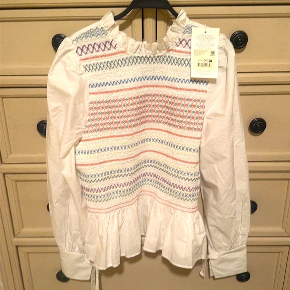 Sezane Mellisa Blouse - Sézane X Andion Ecru With Multicolored Embroidery